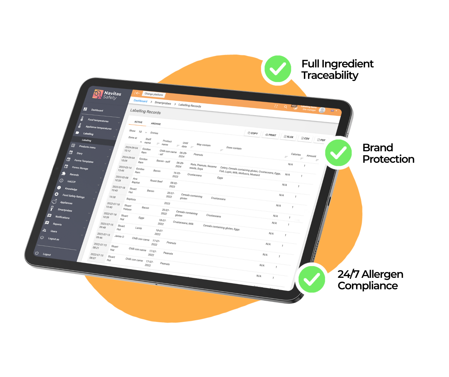 Allergen Management Labelling Module on Tablet